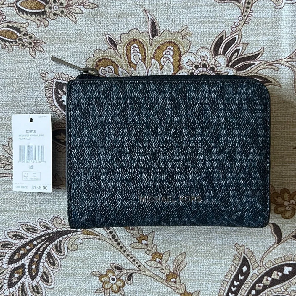 MICHAEL KORS Men’s Cooper Admiral Navy Blue Folio Multi-Compartments Wallet NWT